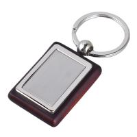China Custom LOGO design promotion business gift rectangle shape blank wooden keychain with Metal factory