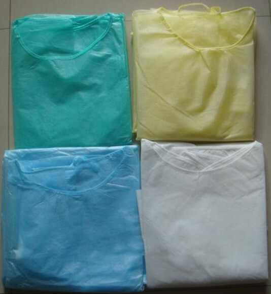 Quality 40GSM PP Non Woven fabric Waterproof Blue Knitted cuff Disposable Isolation Gown for sale