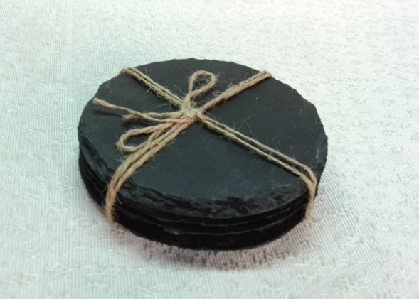 Quality 4 Pieces Slate Round Stone Coasters Eco Friendly For Hotel / Restaurant for sale