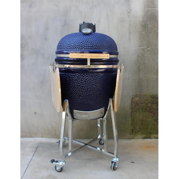 Quality Outdoor Ceramic Charcoal Grill 22 Inch Navy Color With Cart And Side Tables for sale