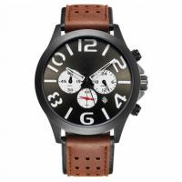 China Pin Buckle Triple Date Calendar Watch Leather Belt Mens Chronograph Watches factory