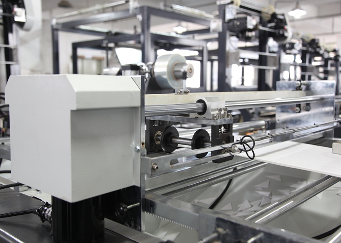sheet feeding paper bag making machine closeup view