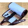 China New Blue 38 Hole Pencil Bag School Canvas Painting Stationery Roll Pencil Case Sketch factory