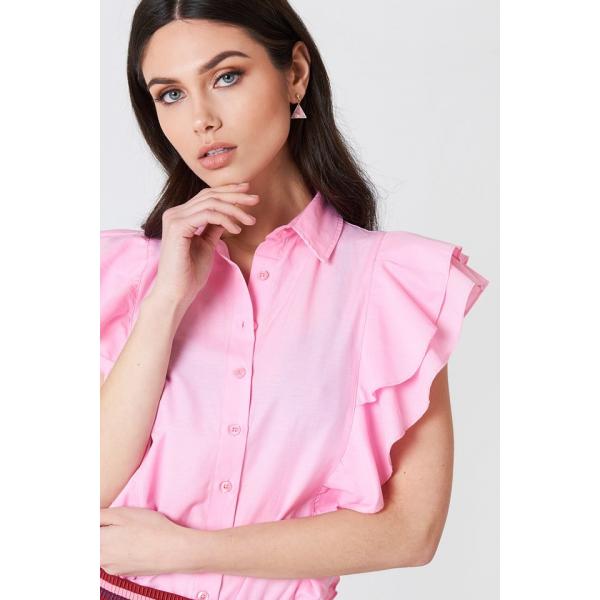 Quality Lady Clothing Pink Frill Women Shirt for sale