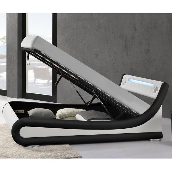 Quality Platform LED Upholstered Bed Frame With Bluetooth Speaker PU Black White for sale