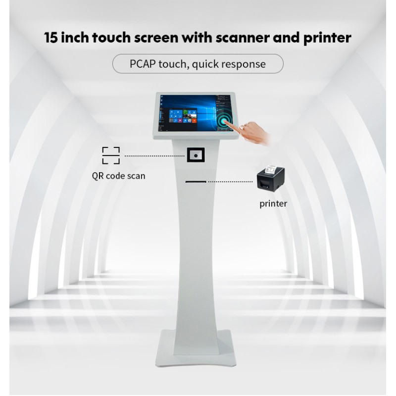 15.6 Inch AIO Touch Screen Kiosk With QR Code Scanner And Thermal ...