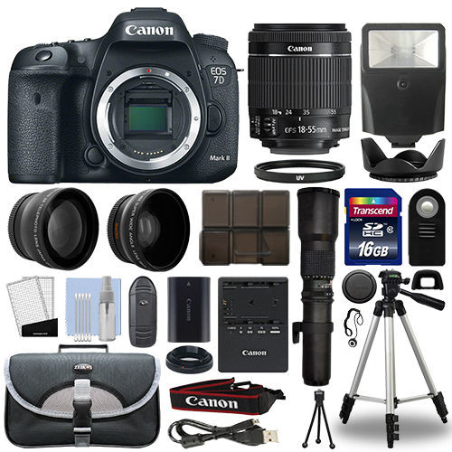 China Canon 7D Mark II DSLR Camera+ 4 Lens 18-55mm IS STM + 500mm + 16GB Telephoto Kit factory