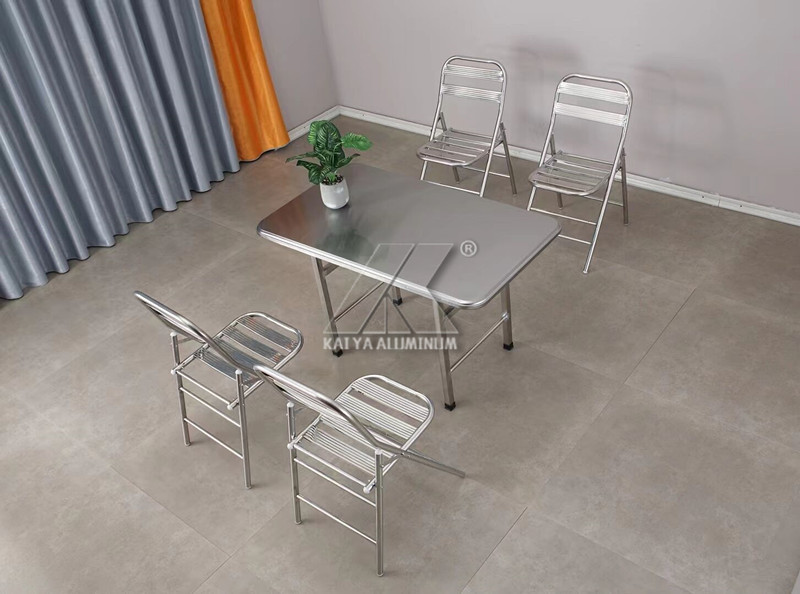 China Polished Furniture Aluminium Profiles Rectangular Folding Aluminum Table Chairs factory