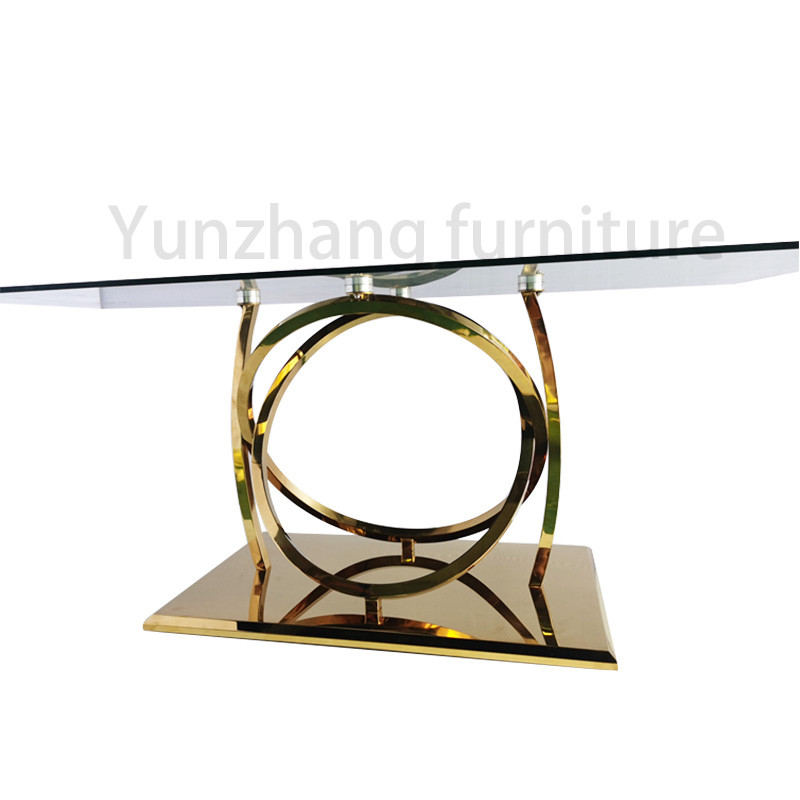 China Yunzoon Furniture Clear Glass Dining Table Mirrored Silver Finish SS 201 Base factory