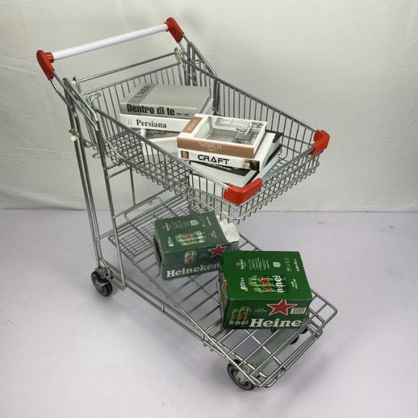 Quality Foldable Warehouse Supermarket steel Q195 Double Layer Trolley for sale
