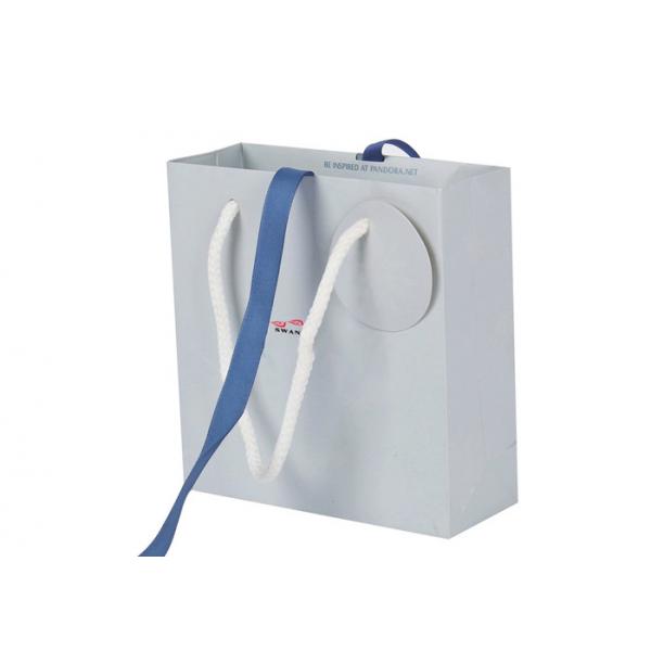 Quality Blue Color Custom Printed Paper Bags With Beautiful Ribbon / Rope Handle for sale