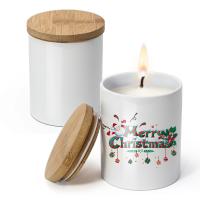 Quality Blanks White Ceramic Candle Jar With Bamboo Lid 300ml Capacity for sale