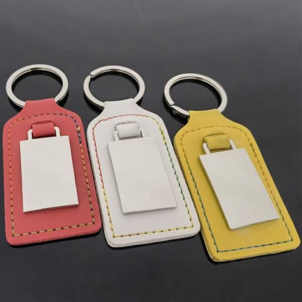 Quality Lase Logo Leather Key Chain Sublimation Double Print Metal Holder Car Key Tag for sale