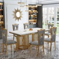 China Medium Size Dining Room Furnitures Stainless Steel Marble Dining Table Flannel / PU Chair factory