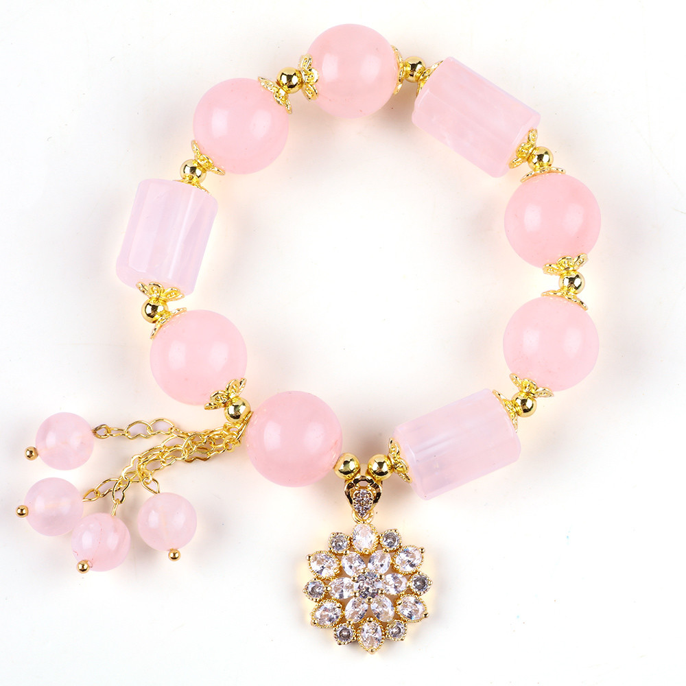 China 12MM 14MM Pink Rose Quartz Crystal Bead Bracelet Healing Gemstone Bracelets factory