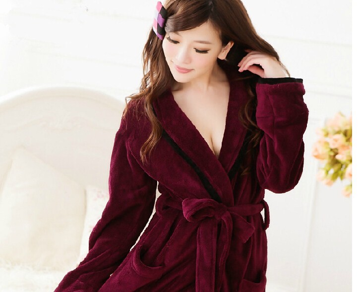 China 100% Cotton Luxury coral fleece sexy women velet bathrobe factory