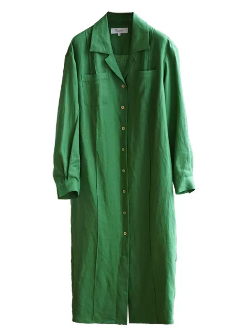 China Green Tencel Linen Fabric Woven Shirt Dress With Pin Tucks Customized factory