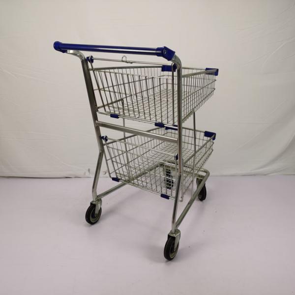 Quality Public Service Shopping Basket Trolley Q195 Steel Double Basket Cart for sale