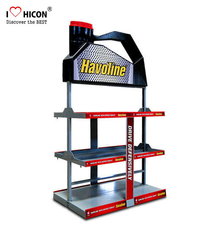 China Floorstanding Metal 3 - Layer Car Lubricating Oil Display Rack For Automotive Shops for sale