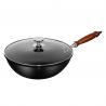 China 9.3cm Deep Classic Stir Frying Pan Chemical Free Uncoating With Wooden Handle factory
