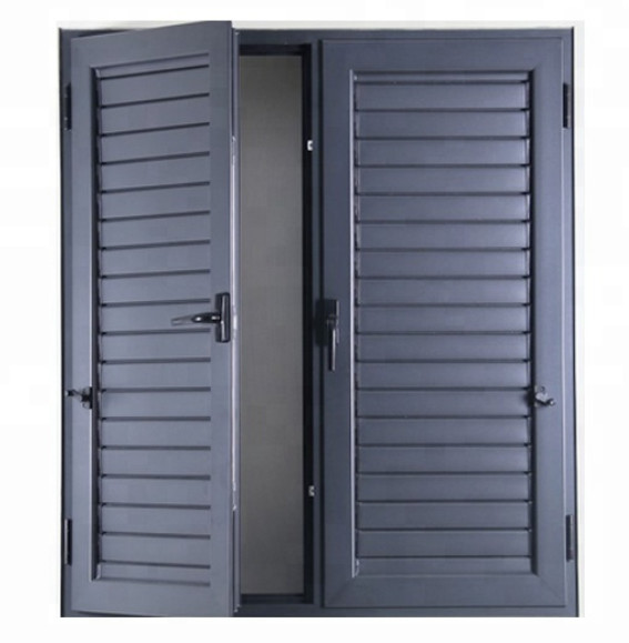 Quality Internal Aluminium Louver Doors Swing Up And Down With Frosted Glass Panels for sale