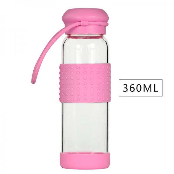 Quality 360ML Glass Water Bottle High Borosilicate Glass Drinking Cup Travel Mug With Silicone for sale