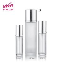 China Refillable Blue Frost Glass Lotion Bottles Cosmetic 30ml / 150ml With Aluminum Cap factory