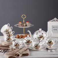 China 13pcs Bird Decal 6 Cups Victorian Afternoon Teapot And Teacup Set factory