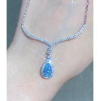 Quality Blue Pear Lab Created Diamond Necklace 1.5 Carat for sale
