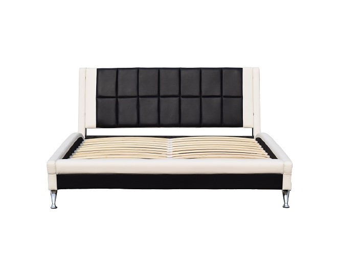 China King Upholstered Platform Faux Leather Bed Frame Double Size Bedroom Furniture for sale