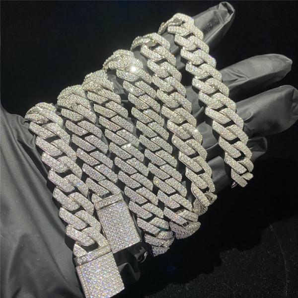 Quality Round Brilliant Cut Moissanite Cuban Chain for sale