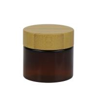 Quality Empty Cosmetic PET Cream Jar 50g 100g Plastic Container With Wooden Lid for sale
