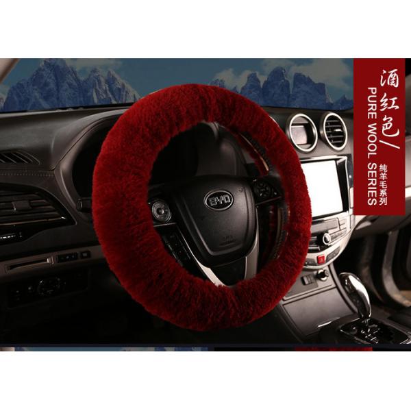 Quality Dyed Black Sheepskin Steering Wheel Cover Hand Sewing for Car Decoration for sale