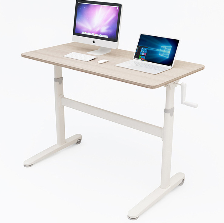 China Custom Rustic Brown Hand Crank Standing Desk with Bamboo Desktop and SPCC Steel Frame factory