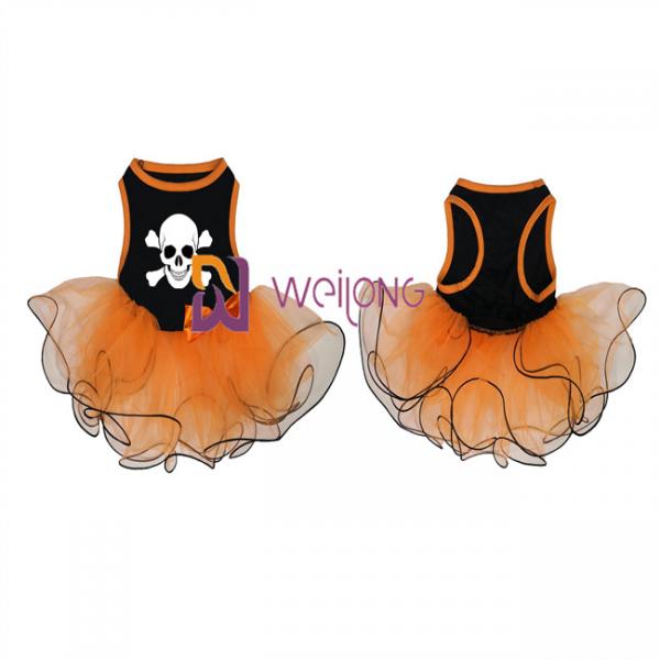 Quality Pumpkin / Skull Tulle Skirt Halloween Pet Dress Bow Decoration CVC Jersey for sale