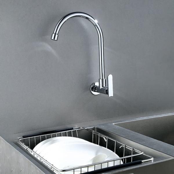 Quality Wall Mounted Single Lever Kitchen Faucet Cold Only Brass Cartridge In Chrome for sale