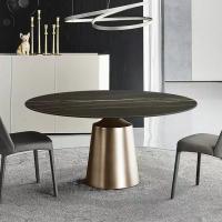 China Luxurious Round Marble Metal Dining Table Ceramic Top Brushed Stainless Steel factory