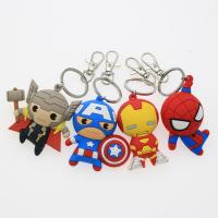 China Custom 3D Cartoon Anime Captain America Rubber Keychain Metal Key Ring Pvc Key Chain For School Bag factory