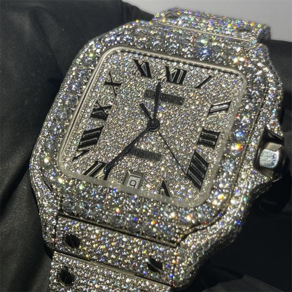 Quality Cartier Santos Iced Out Moissanite Watch for sale