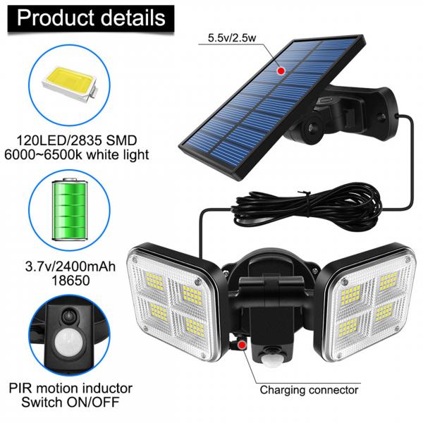 Quality 2.5W 122PCS LED Solar Powered Lights Motion Sensor Solar Lamp for sale