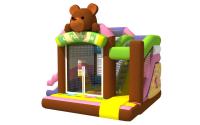 China Multi - Play Cute Inflatable Jump House Combo Brown Bear Double Slide factory