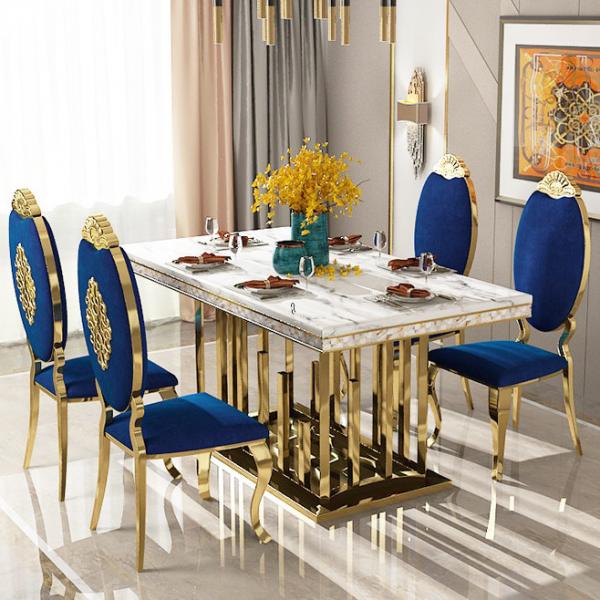 Quality Modern Style Dining Room Furnitures Marble Stainless Steel Dining Table Velvet / for sale