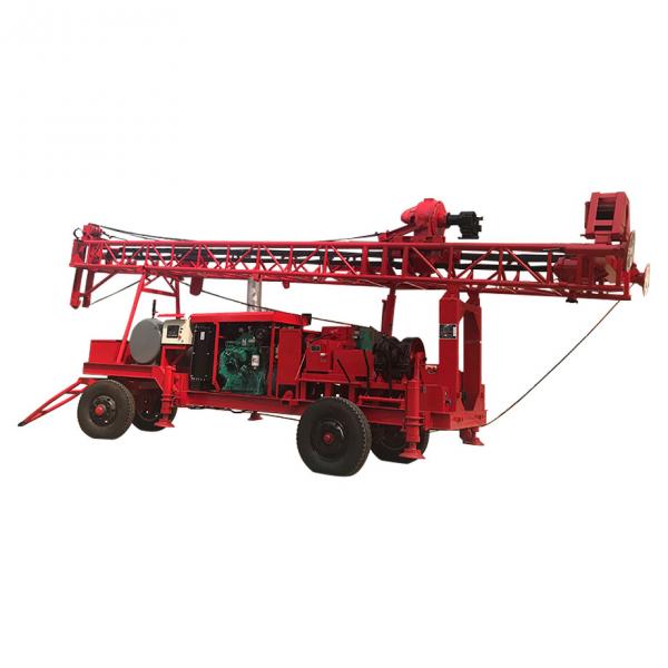 Quality Trailer Type Mud Rotary Drilling Rig , Mobile Borehole Drilling Machine 400m Depth for sale