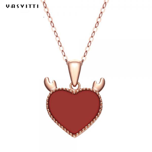 Quality 3gram 15.7in Sterling Silver Heart Pendant Necklace Trendy Deer Antler Heart Necklace for sale