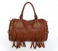 China Fashion Design New Red-brown Genuine Leather Lady Studded Tote Bag Handbag #3010X factory