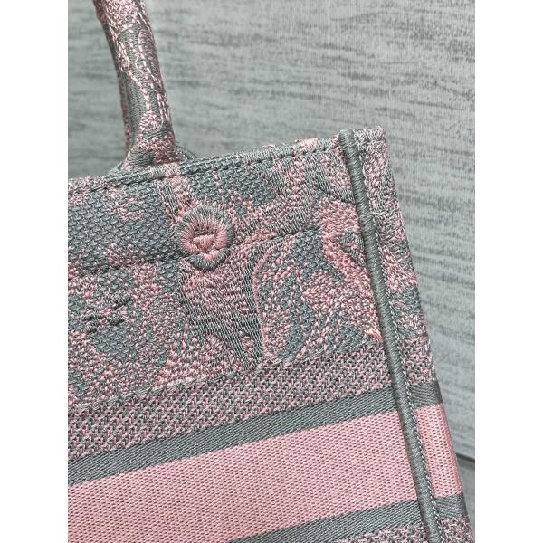 Quality Small Christian Dior Booktote Pink And Gray Toile De Jouy Sauvage Embroidery for sale