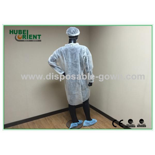 Quality Economical SMS/Non-Woven Disposable Lab Coats With Knitted Collar And Velcro for sale