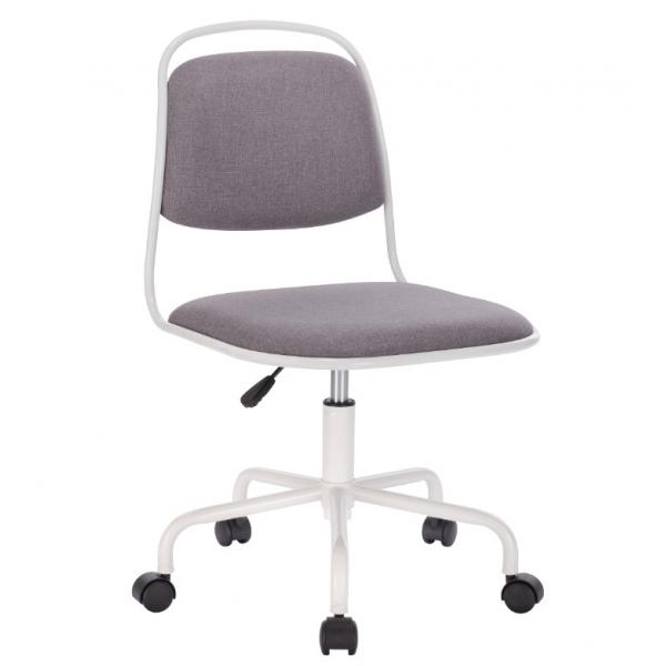 Quality High Back Computer Home Office Swivel Chair With Grey Linen Seat White Swivel Castor Leg for sale