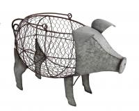 China Pig-Shaped Metal Chicken Wire Basket With Handle, Galvanized Finish factory