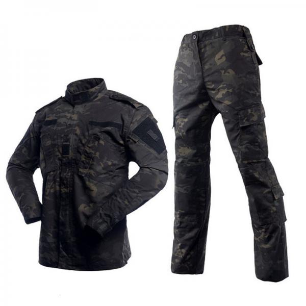 Quality 65% Polyester Black Camo Military Uniform Military Combat Suit Tear Resistant for sale